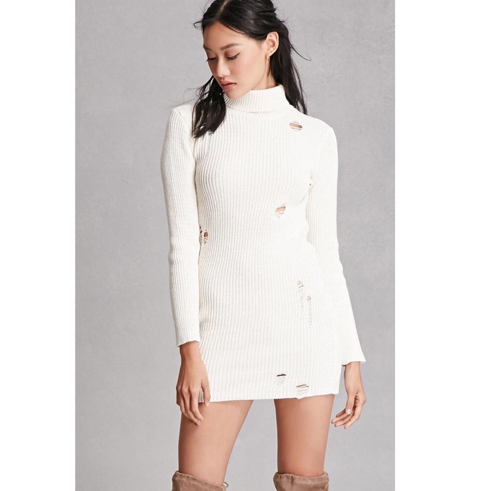 Forever 21 Distressed Ivory Dress